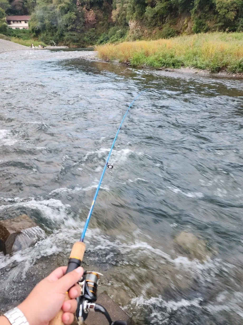Fishing rod over a fast-moving river in Japan